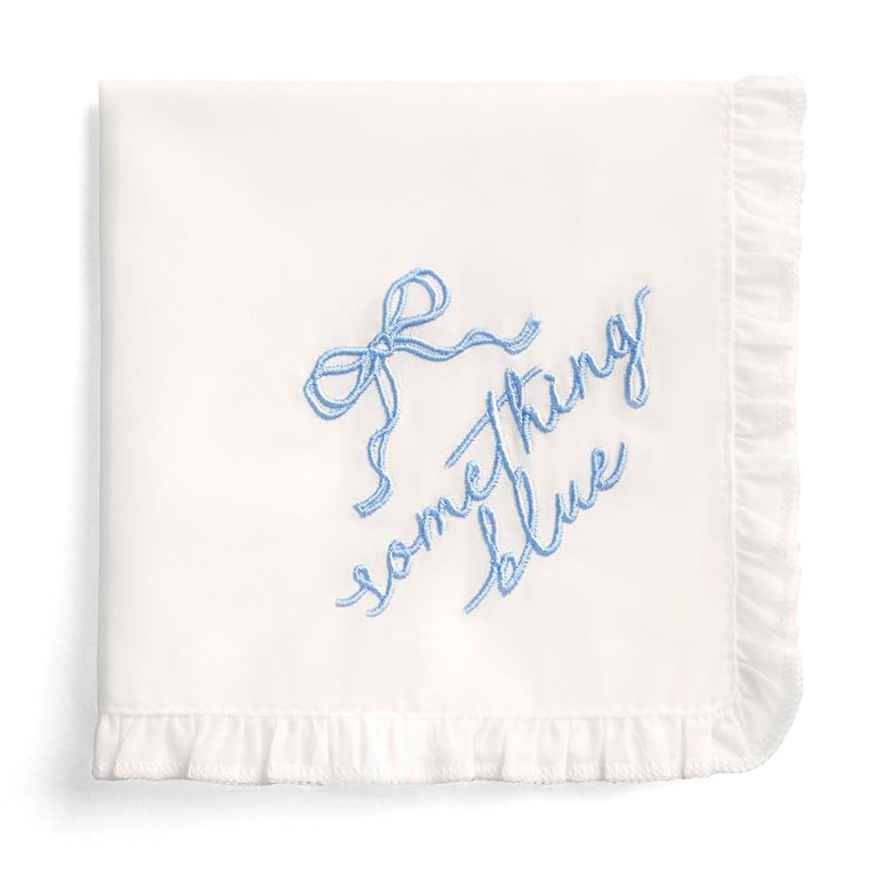 xo, Fetti Something Blue Embroidered Handkerchief | 10"x10" | White Wedding Accessory, Bridesmaid... | Amazon (US)
