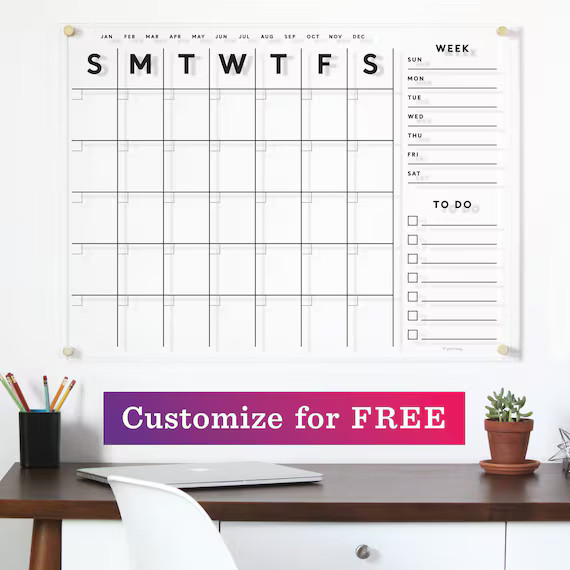 Acrylic Calendar - CUSTOMIZABLE - Dry Erase Calendar -  Lucite Calendar | Etsy (US)
