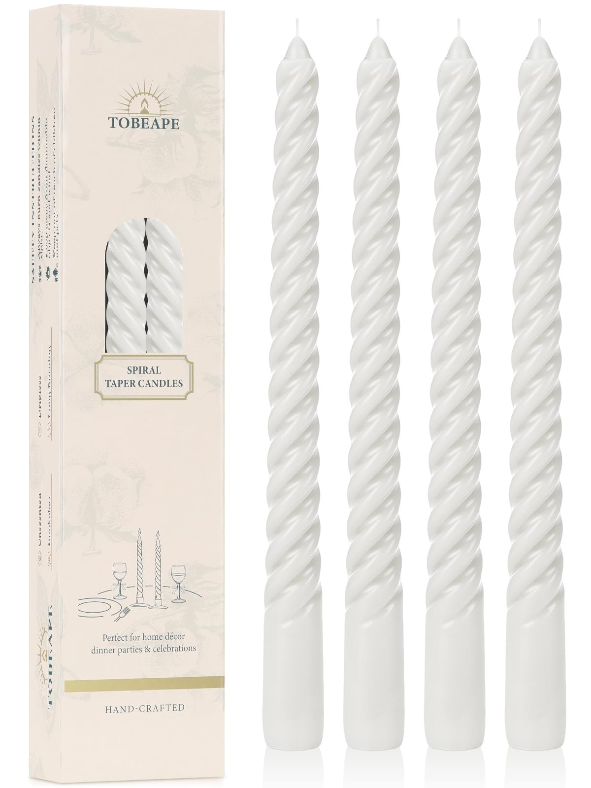 Tobeape White Spiral Taper Candles 10 Inch - 4 Pack Twisted Tapered Candle Sticks - Dripless Unsc... | Amazon (US)