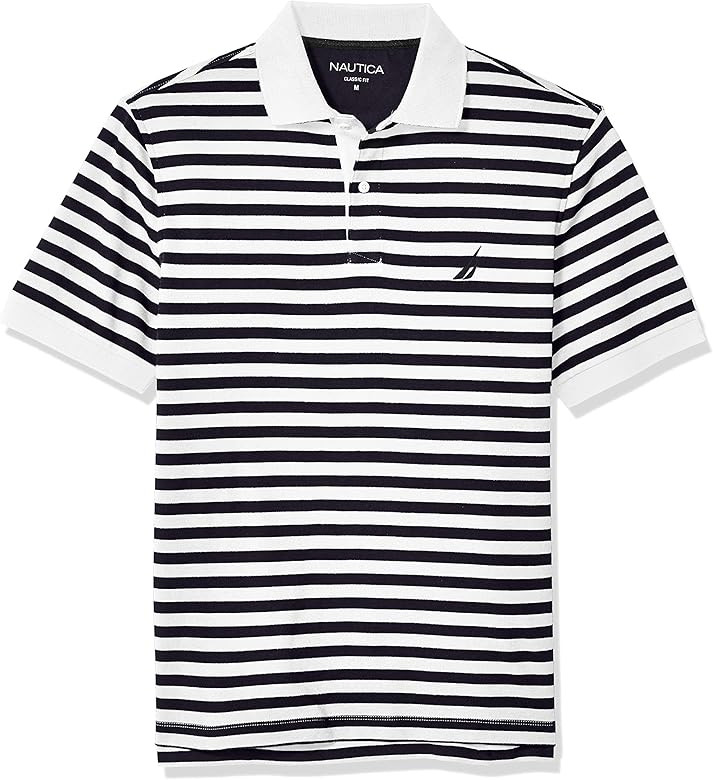 Nautica Men's Classic Fit 100% Cotton Soft Short Sleeve Stripe Polo Shirt | Amazon (US)