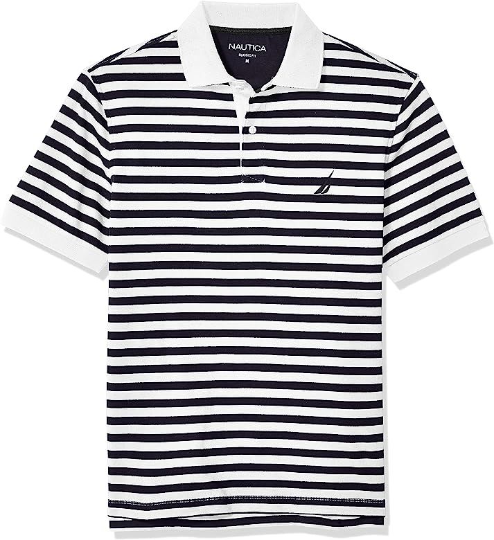 Nautica Men's Classic Fit 100% Cotton Soft Short Sleeve Stripe Polo Shirt | Amazon (US)