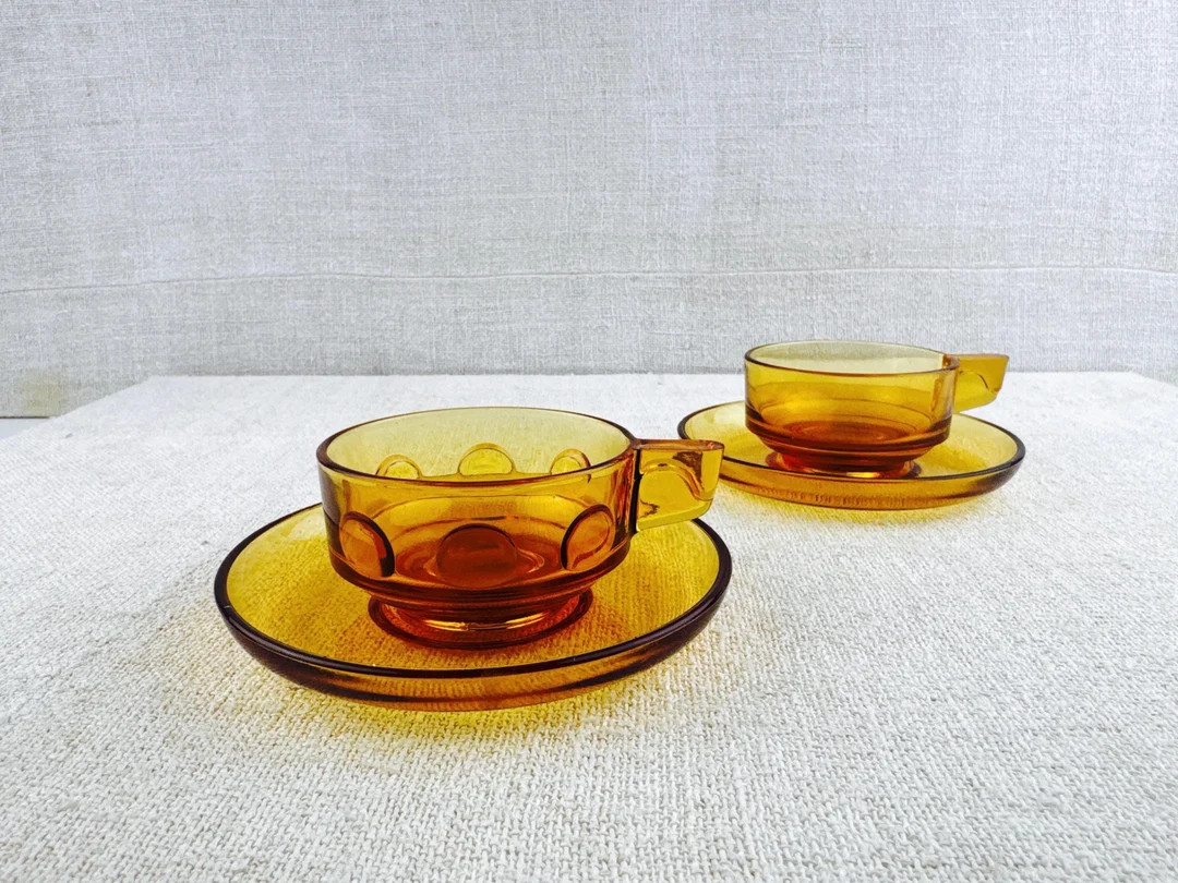 Vintage Vereco Amber Glass Espresso Set – for 2 person | Etsy (US)