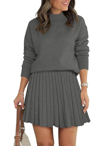 COCCKO 2 Piece Sets for Women Oversized High Neck Sweater Tops and Pleated Skirts Travel Outfits Winter Fashion 2025 | Amazon (US)