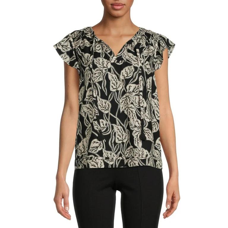 Time and Tru Women's Flutter Sleeve Top | Walmart (US)