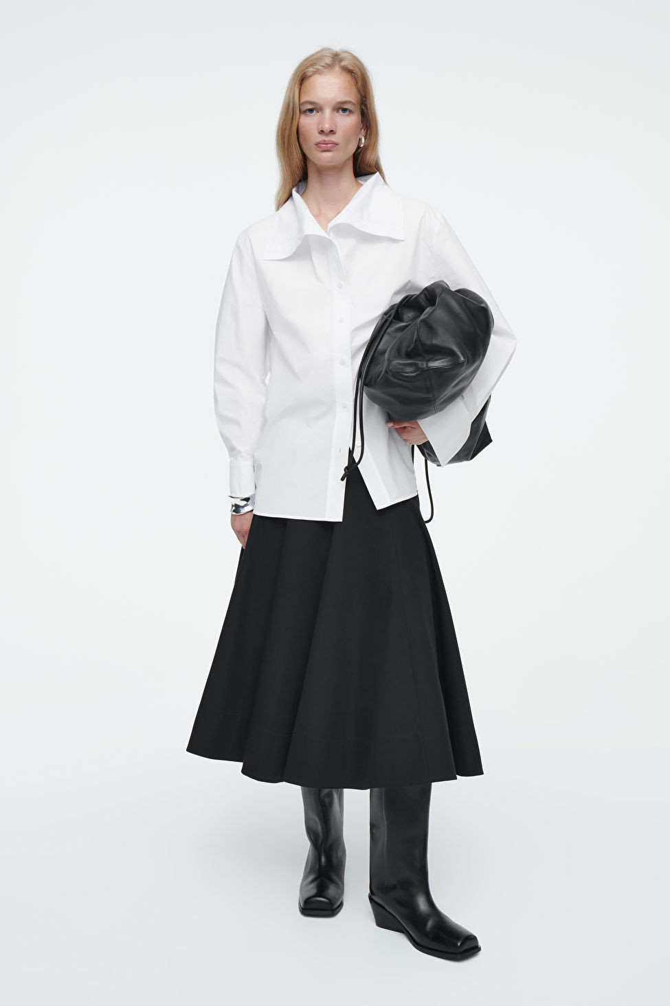 VOLUMINOUS PLEATED COTTON MIDI SKIRT - BLACK - COS | COS (EU)