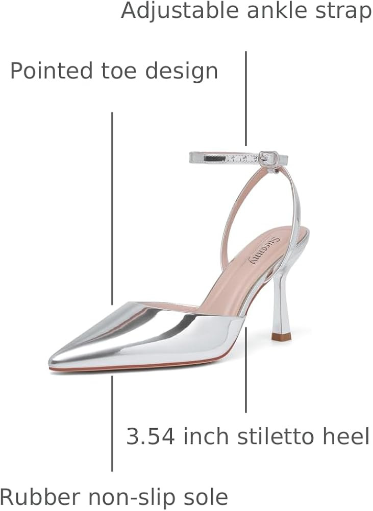 Susanny Heels for Women Stiletto Closed Pointed Toe Backless Dress Shoes High Heels Sexy Kitten P... | Amazon (US)