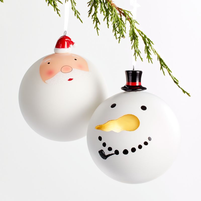 Ball Christmas Tree Ornaments with Ceramic Hats | Crate & Barrel | Crate & Barrel