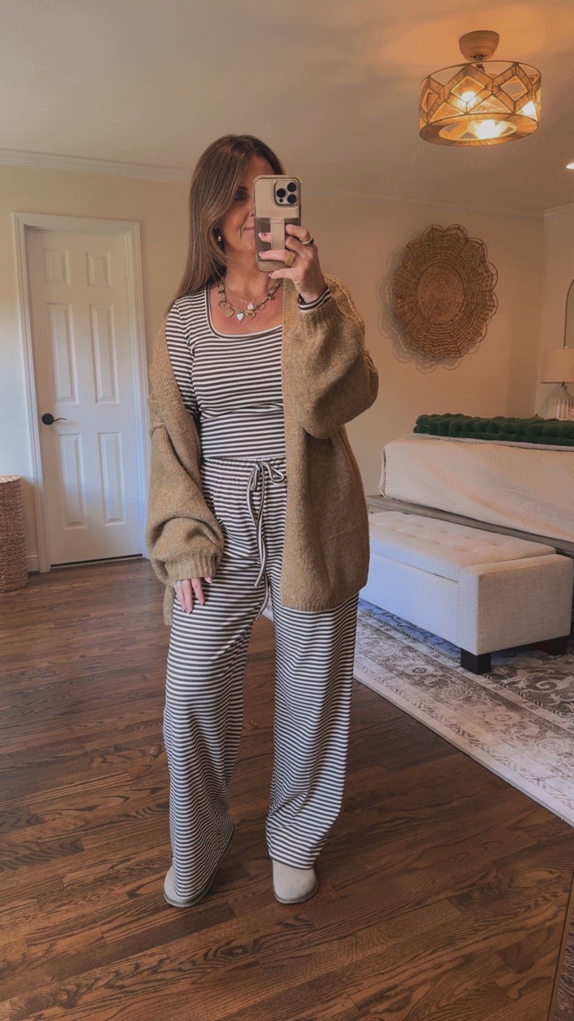 Weekend uniform: comfy stripes, a soft cardigan, and coffee in hand ☕️🤎 Effortless style for lounging or running errands.

#LTKOver40 #LTKStyleTip #LTKFindsUnder50