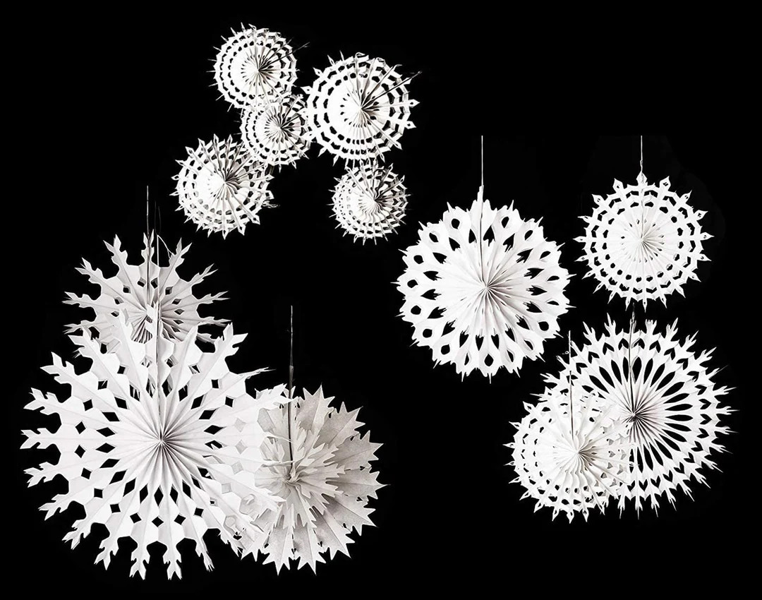 White Paper Snowflake Frozen Creative Christmas Shop Traditional Tissue Paper Hanging Fan Decorat... | Etsy (US)