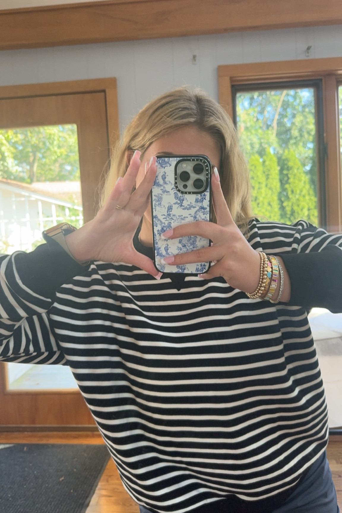 Fall striped crewneck transitional fall outfit