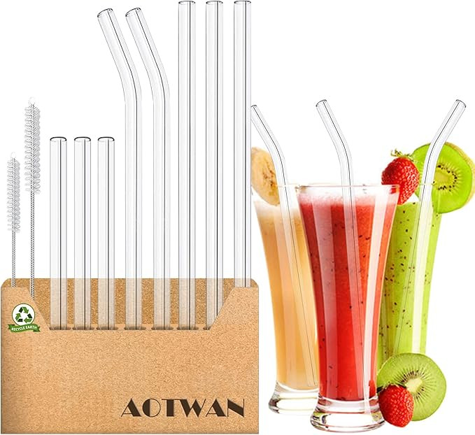 AOTWAN 10 Pack Glass Straws Drinking Reusable,Size 8.5’’x10MM,8.5’’x8MM and 6''x10MM,Glas... | Amazon (US)