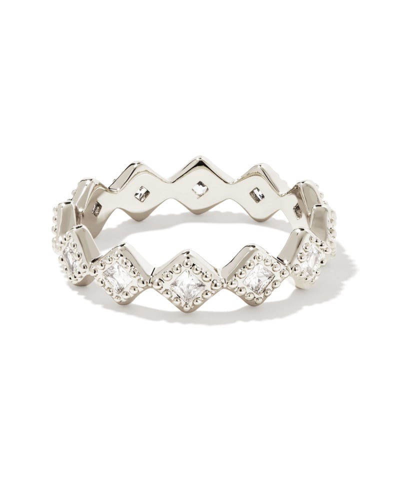 Kinsley Silver Band Ring in White Crystal | Kendra Scott