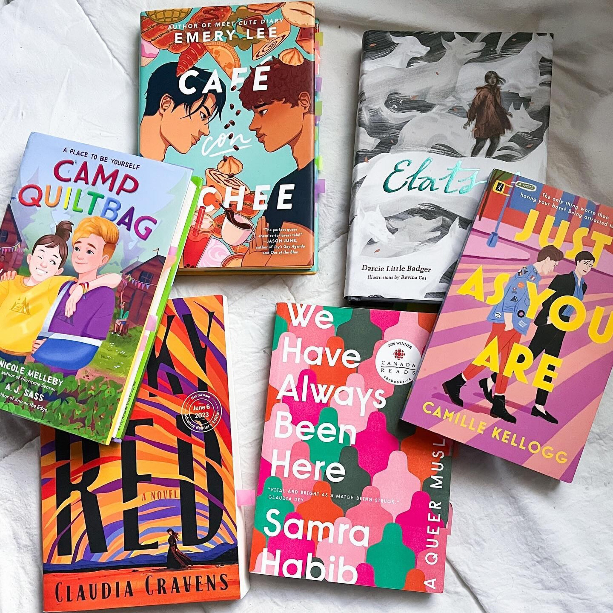 Some books you can read for round 14 of @queer_lit this month! It goes from Dec 15-21st. 

I just posted a YouTube video with book recs for each prompt. So, if you’re stuck, go watch the video for some inspiration. Link in bio & my stories! 

Books Pictured: 
Camp QUILTBAG @algonquinYR
We Have Always Been Here by Samra Habib 
Café Con Lychee by Emery Lee 
Elatsoe by Darcy Little Badger
Lucky Red by Claudia Cravens @thedialpress
Just as You Are by Camille Kelogg 


Image description: An image of books scattered on a bed with a white sheet.  See caption for book titles. End image description. 

 #QueerLit #QueerBooks #ReadingCommunity