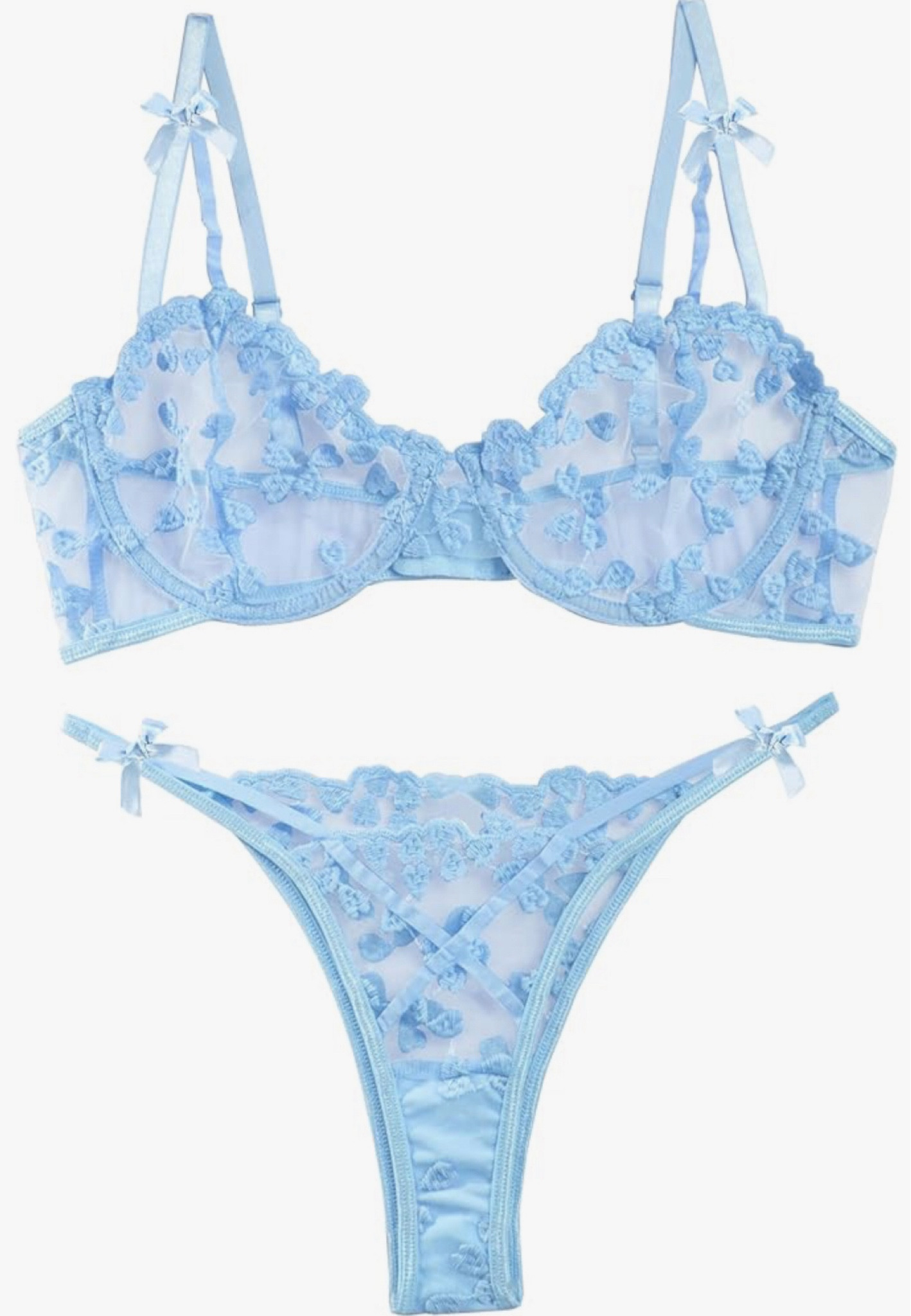 Lilosy Sexy Underwire Cute Push Up Strappy Embroidered Mesh Sheer Lingerie Set See Through Panty Bra

#LTKFindsUnder50