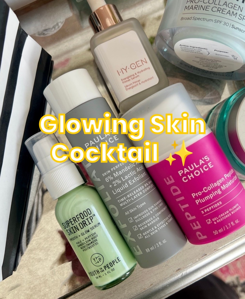 ✨ combine these 4 products for your most glowy skin!! 
1. Paulas choice 
2. Superfood skin drip
3. Collagen moisturizer
4. Hygen primer

#LTKgrwm #LTKmorningroutine