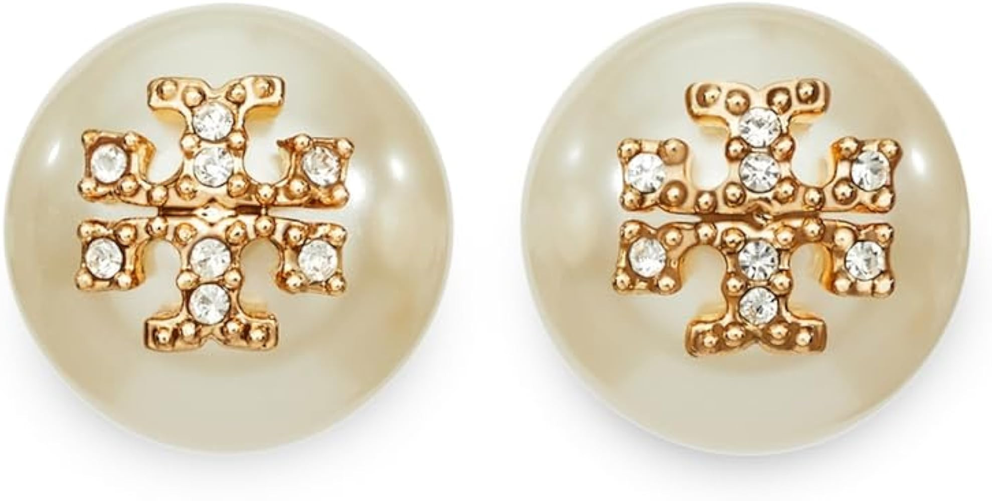 Amazon.com: Tory Burch Women's Moondance Faux Pearl and Pave Stud Earrings, Ivory, One Size: Clot... | Amazon (US)