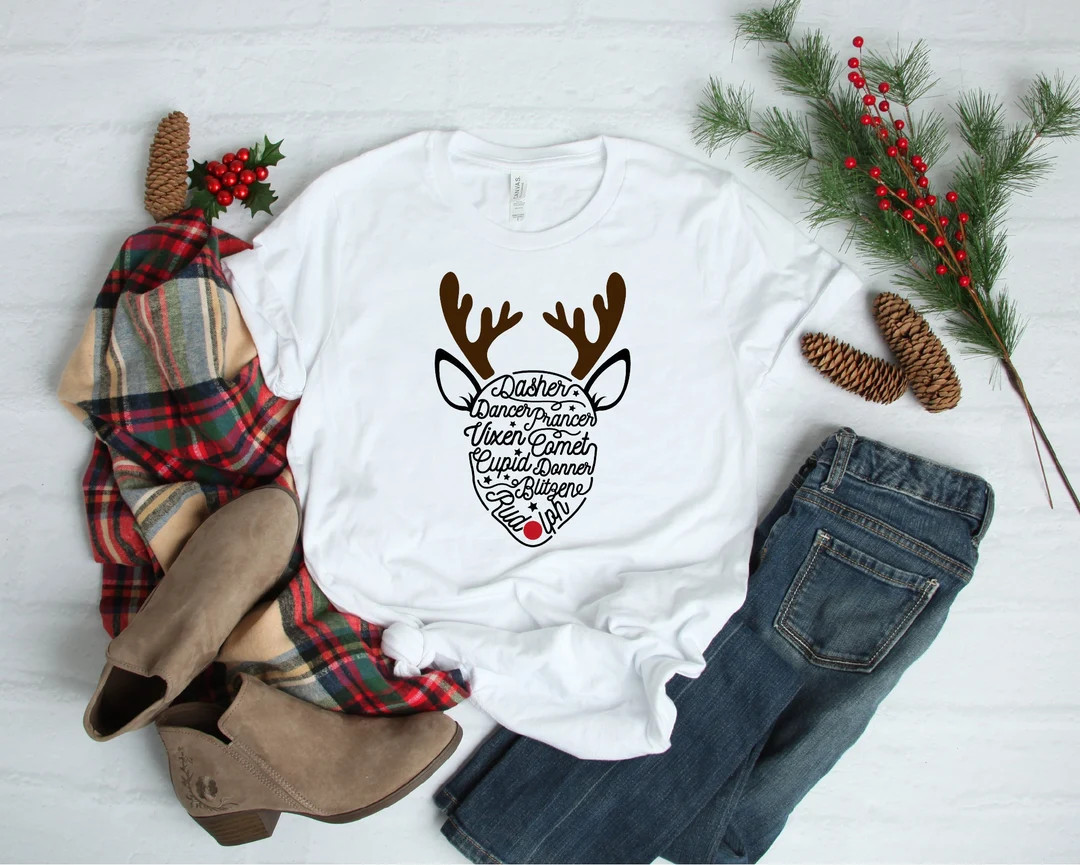 Reindeer Names Shirt Reindeers Christmas T-shirt Christmas - Etsy | Etsy (US)