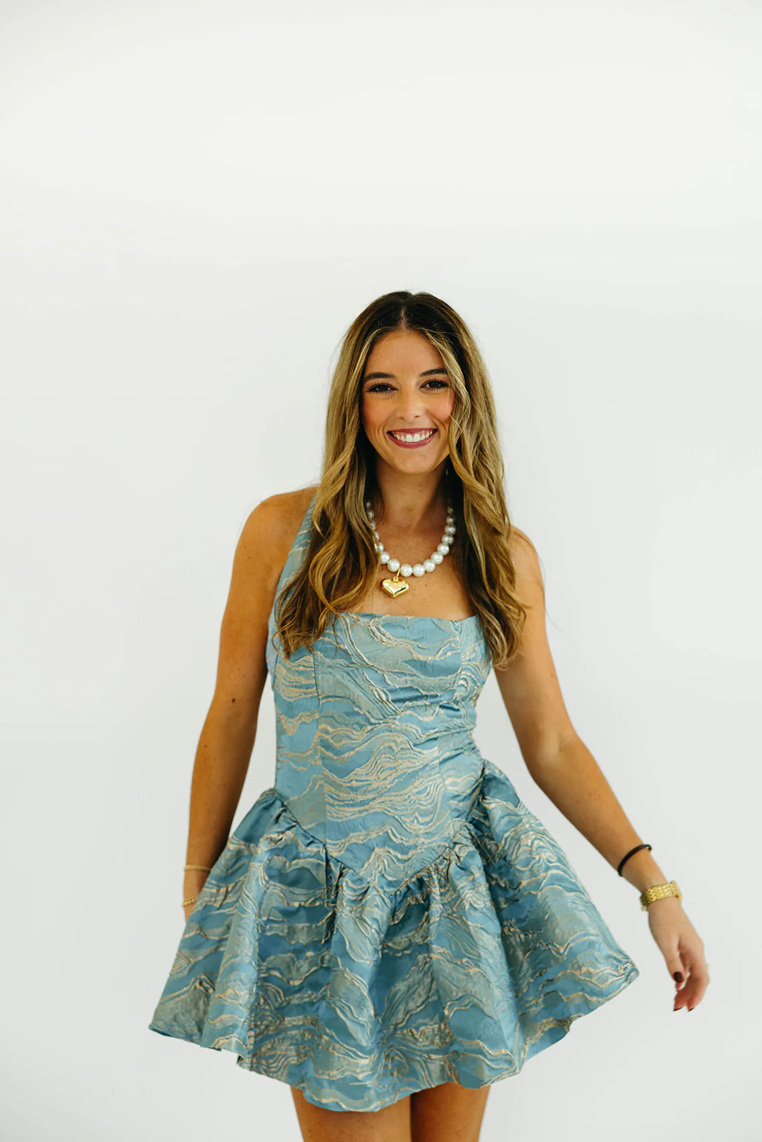Rachel Mini Dress - Blue/Gold | Triple Threads