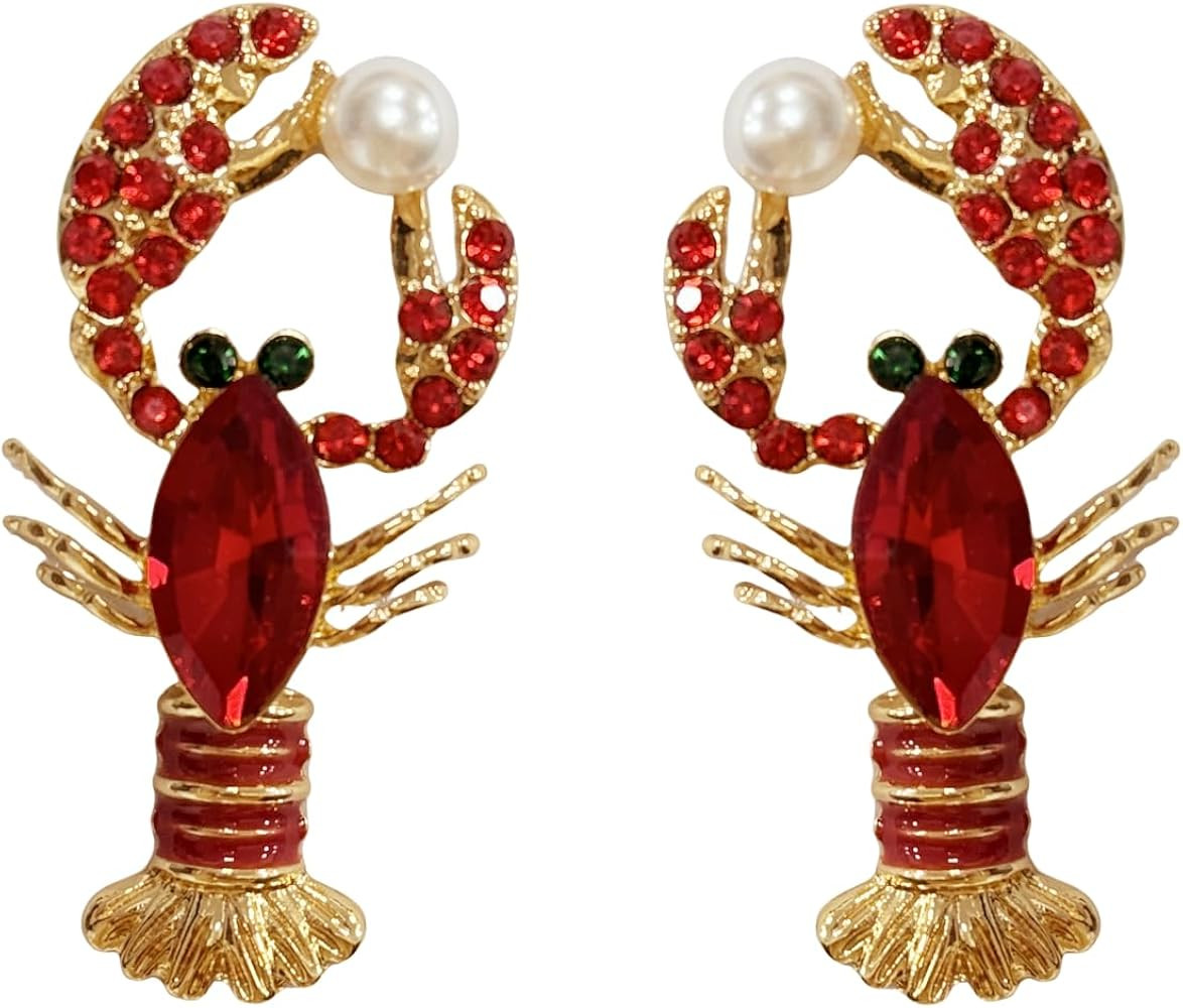 Exaggerated Creative Enamel Lobster Crab Dangle Drop Earrings Colorful Bohemia Rhinestone Lobster Crayfish Animals Stud Earrings for Women Summer Beach Holiday Party Vacation Jewelry Gifts | Amazon (US)