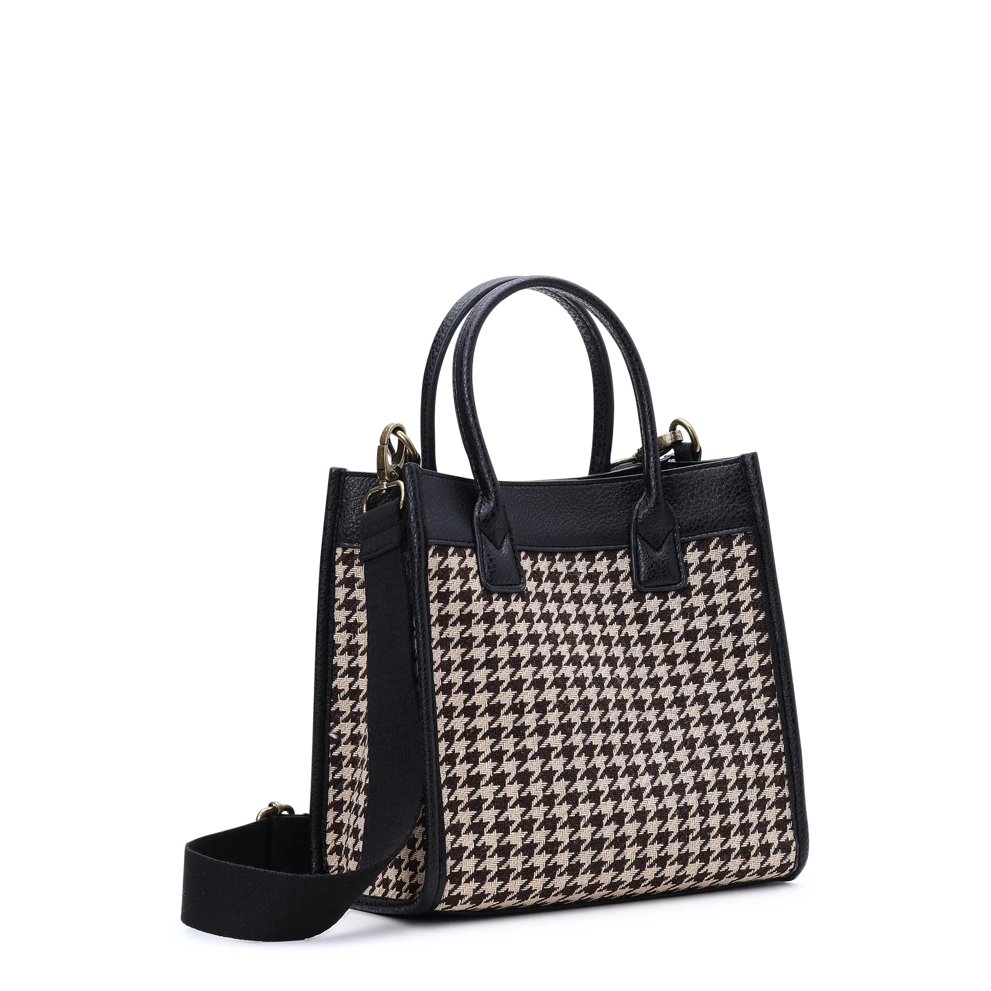 Time and Tru Women's Houndstooth Mini Tote Bag with Removable Strap, Houndstooth | Walmart (US)