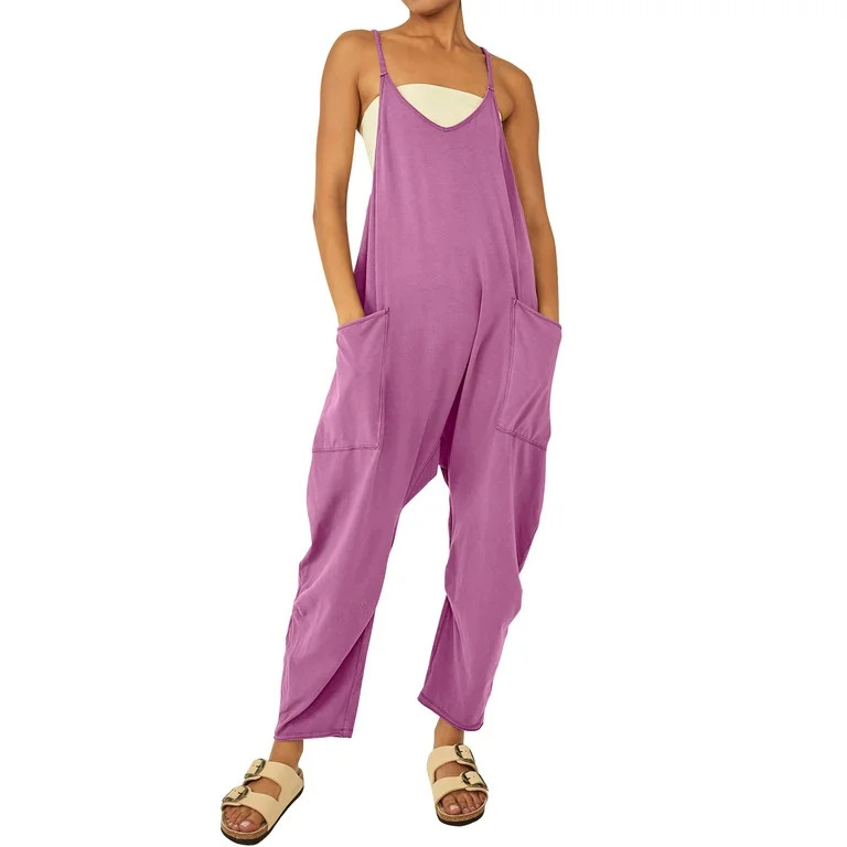 STARVNC Women Solid Color V Neck Sleeveless Pockets Jumpsuit | Walmart (US)