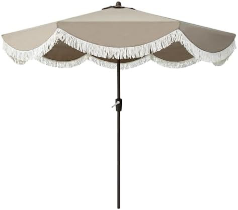 Tempera 9ft Auto Tilt Scalloped Patio Umbrellas with Fringe, Outdoor Table Umbrellas with Fade Re... | Amazon (US)