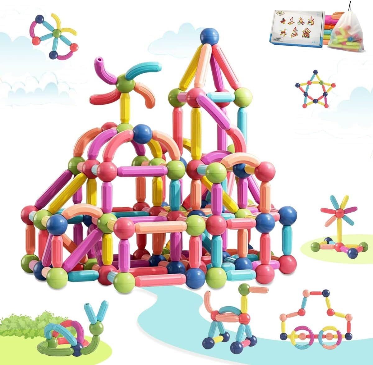 Boys Girls Toys Age 4-5,Little Boy Girl Toys Magnetic Blocks Sticks Tiles Construction Building, ... | Amazon (US)