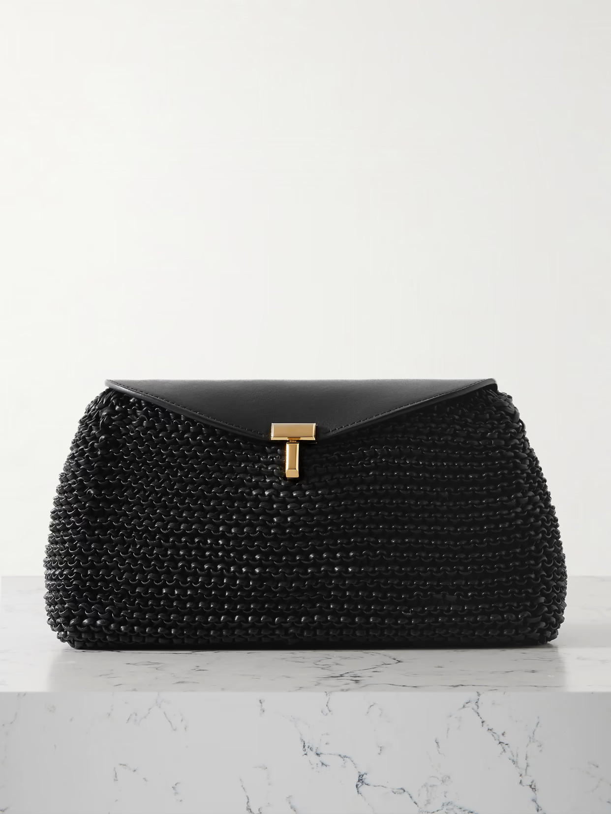 TOTEME - T-lock Woven Leather Clutch - Black | NET-A-PORTER (UK & EU)