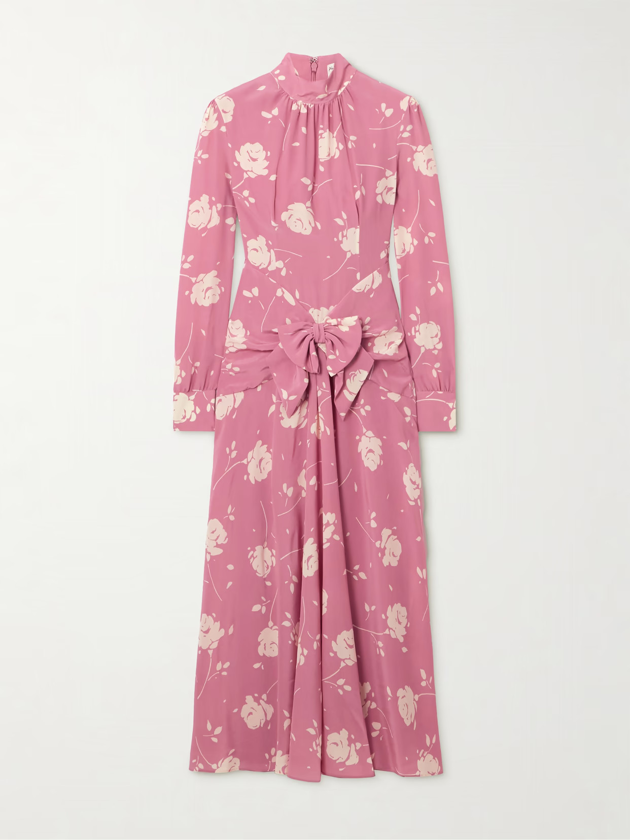 Alessandra Rich - Bow-embellished Gathered Floral-print Silk-georgette Midi Dress - Pink | NET-A-PORTER (US)