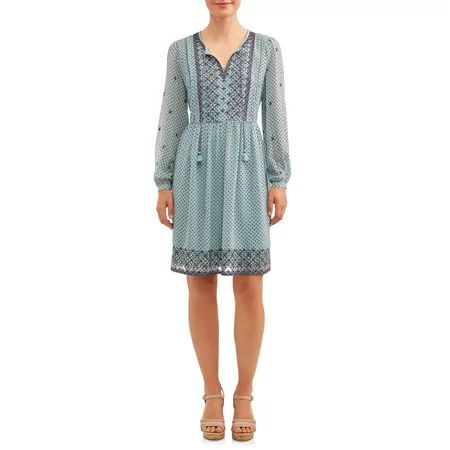 Women's Embroidered Peasant Dress | Walmart (US)