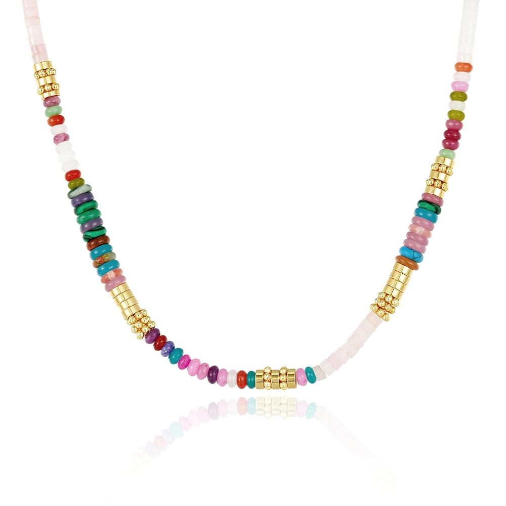 KissYan Boho Beaded Choker Necklace for Women, Gemstone Choker Natural Stone Freshwater Pearl Sur... | Amazon (US)