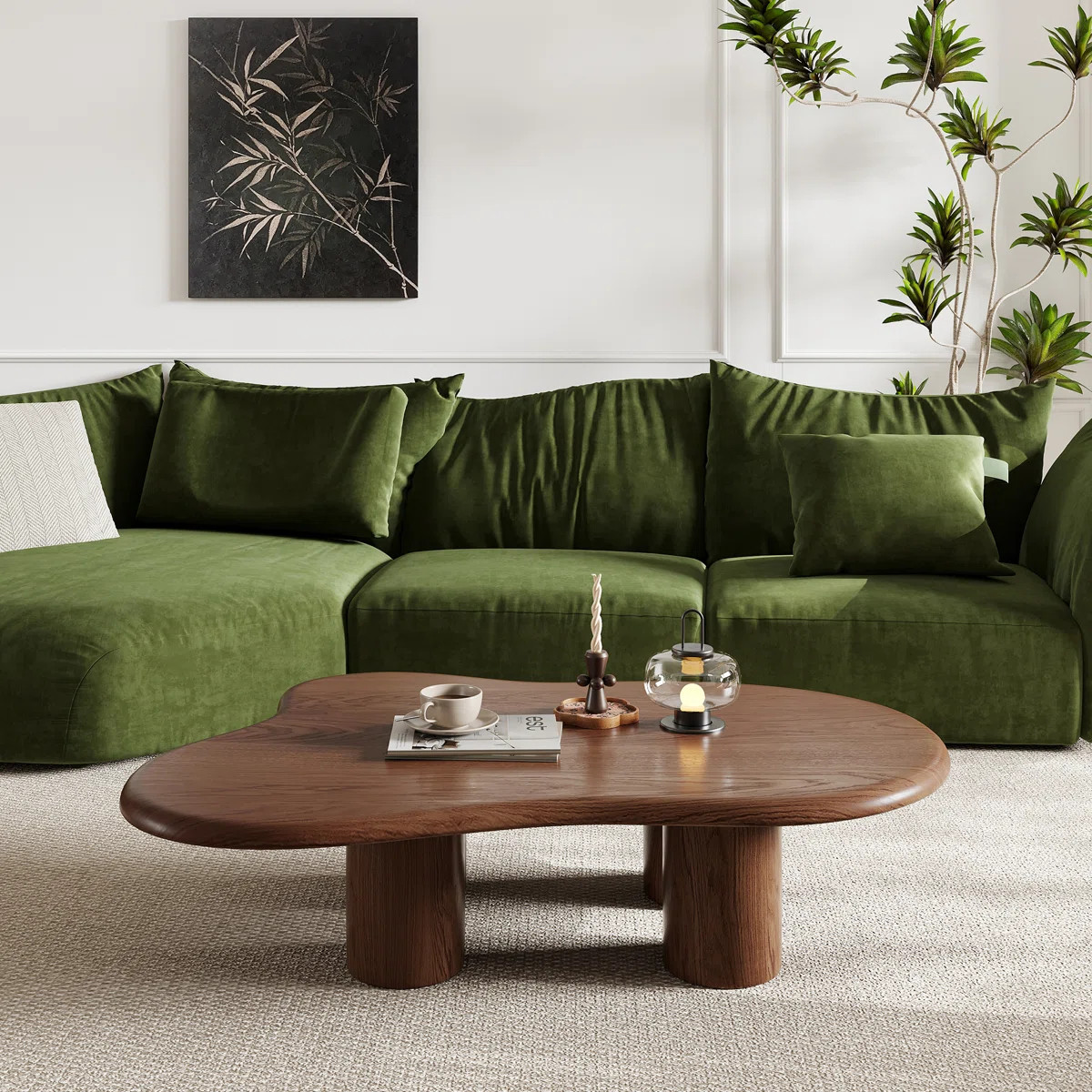 Irregular Cloud-shaped Coffee Table With 4 Cylindrical Legs, Walnut Cocktail Table for Home Livin... | Wayfair North America