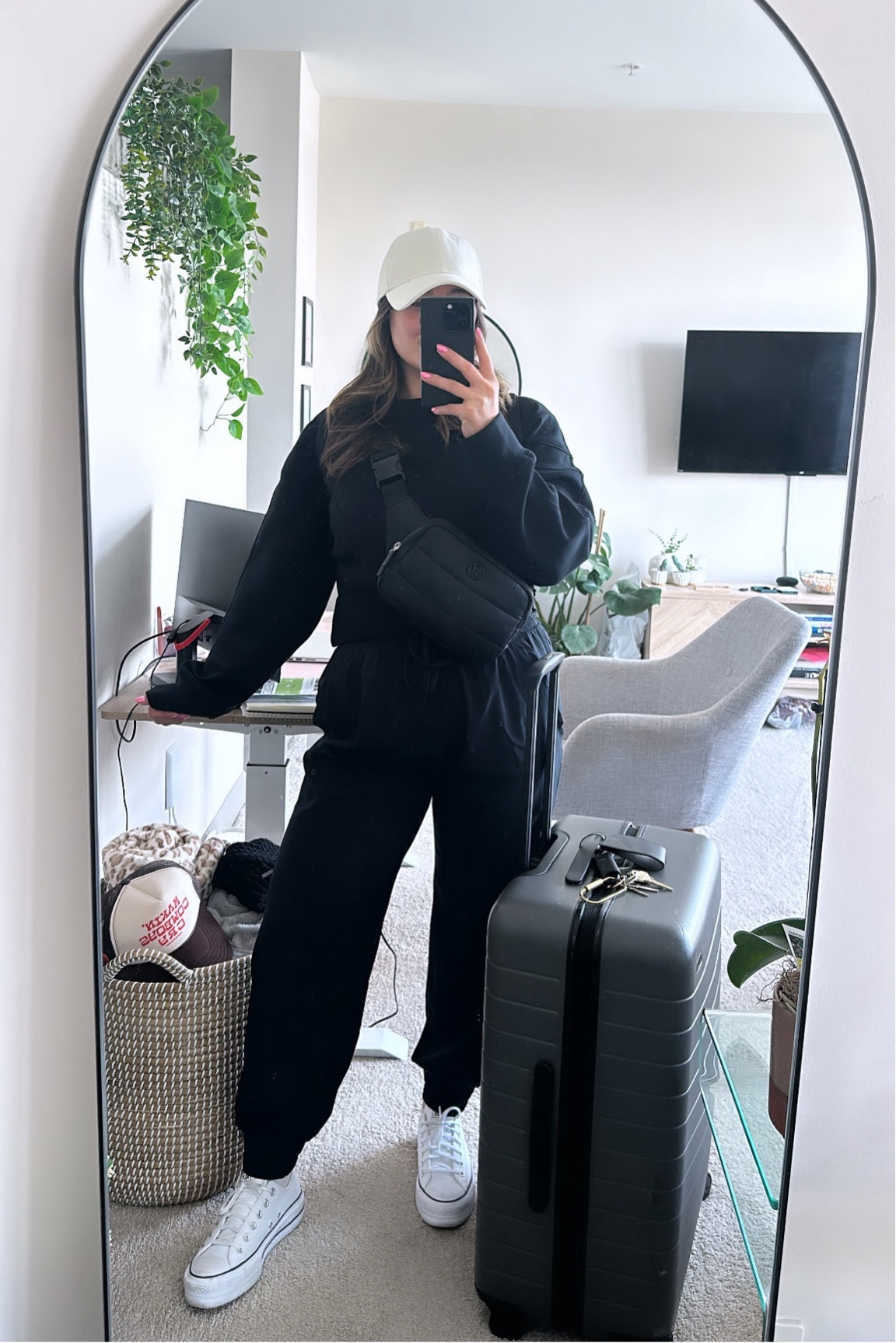 Travel Outfit / Airport Outfit
Travel days are for comfort but I always like to have a vibe when in the airport. I’m wearing my #YBS jumper from #Abercombies active line with their crew neck cropped sweatshirt over. My #Lululemon hat and #converse have a little lightness to them and of course my Lululemon backpack and cross body for on plane essentials. 
If you know me, you know I’m obsessed with #AwayLuggage.  This is their medium in the coal color and it’s perfect. Lifetime warranty makes it amazing. I have every size :)

#travelday #traveloutfit #airport 

#LTKitbag #LTKstyletip #LTKtravel