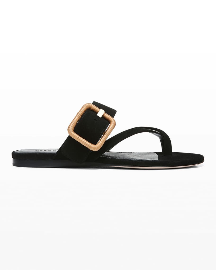 Veronica Beard Salva Suede Buckle Flat Sandals | Neiman Marcus