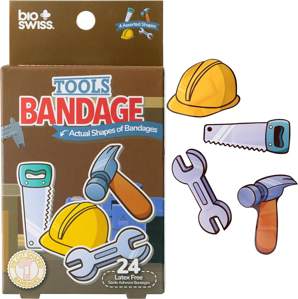 BioSwiss Bandages, Tools Shaped Self Adhesive Bandage, Latex Free Sterile Wound Care, Fun First A... | Amazon (US)