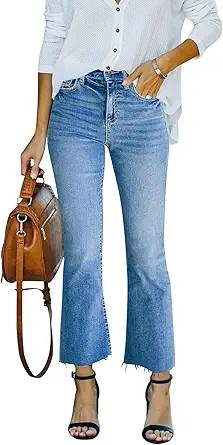 Flare Jeans for Women Cropped Stretchy Mid Rise Bell Bottom Jeans Womens Crop Flare Jeans with Ra... | Amazon (US)