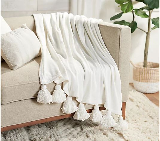 Ivory Knit Throw 50" x 60" with Tassles by Lauren McBride | QVC