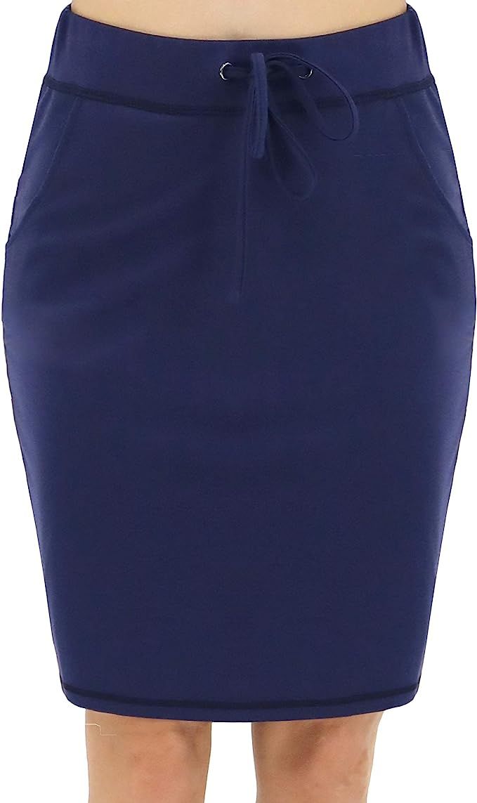 LuluBerry Women Tummy Control Drawstring Midi Length Pencil Skirt with Pocket | Amazon (US)