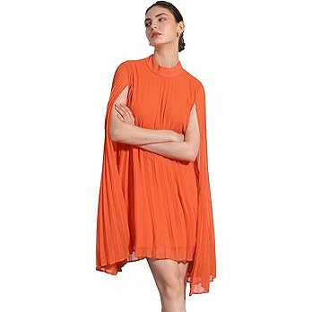 Allegra K Chiffon Dresses for Women's Loose Flowy Cloak Sleeve Cape Pleated Dress | Amazon (US)