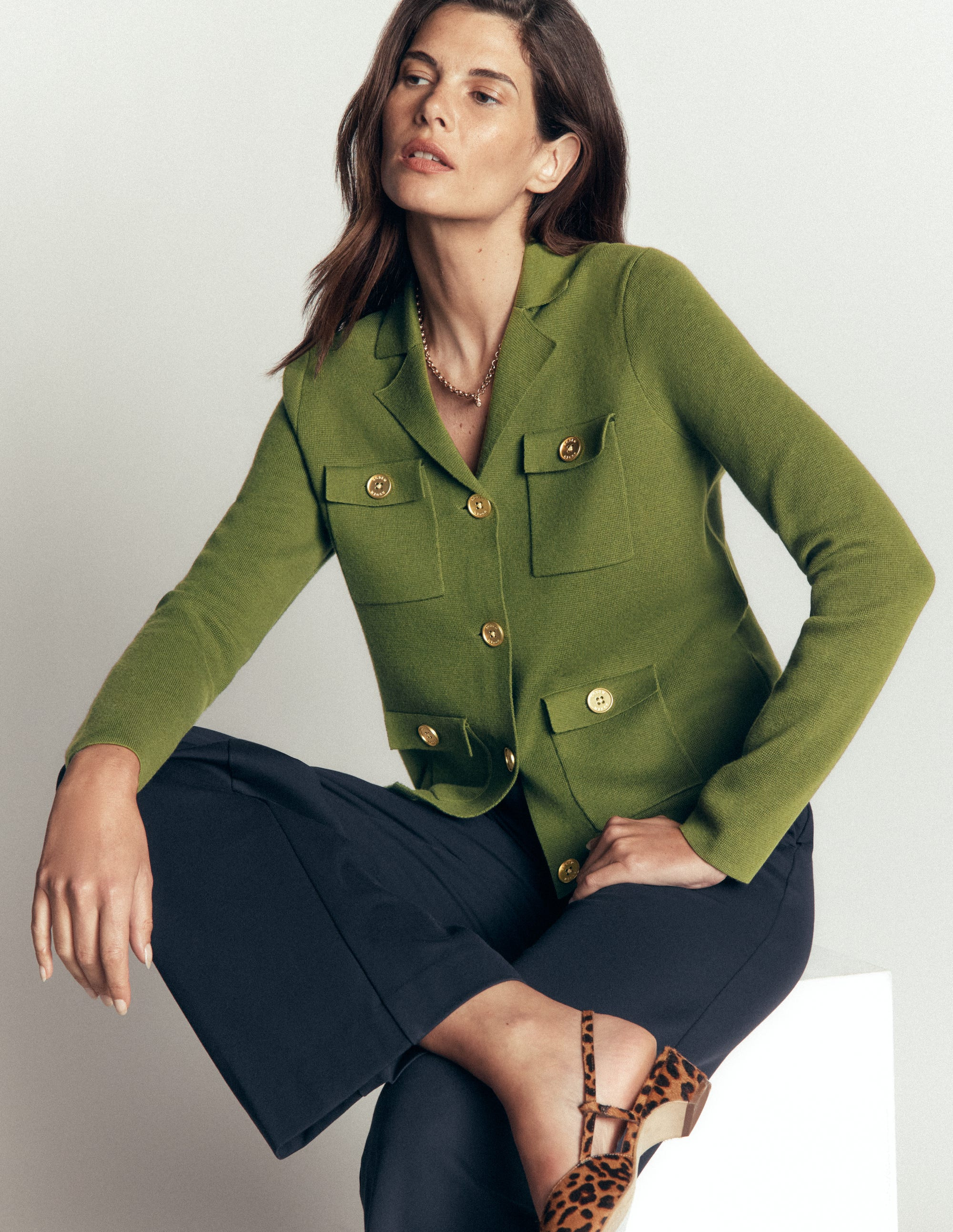 Phoebe Collared Knitted Jacket-Forest Green | Boden (US)