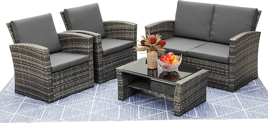 LayinSun 4 Piece Outdoor Patio Furniture Sets, Wicker Conversation Sets, Rattan Sofa Chair with C... | Amazon (US)
