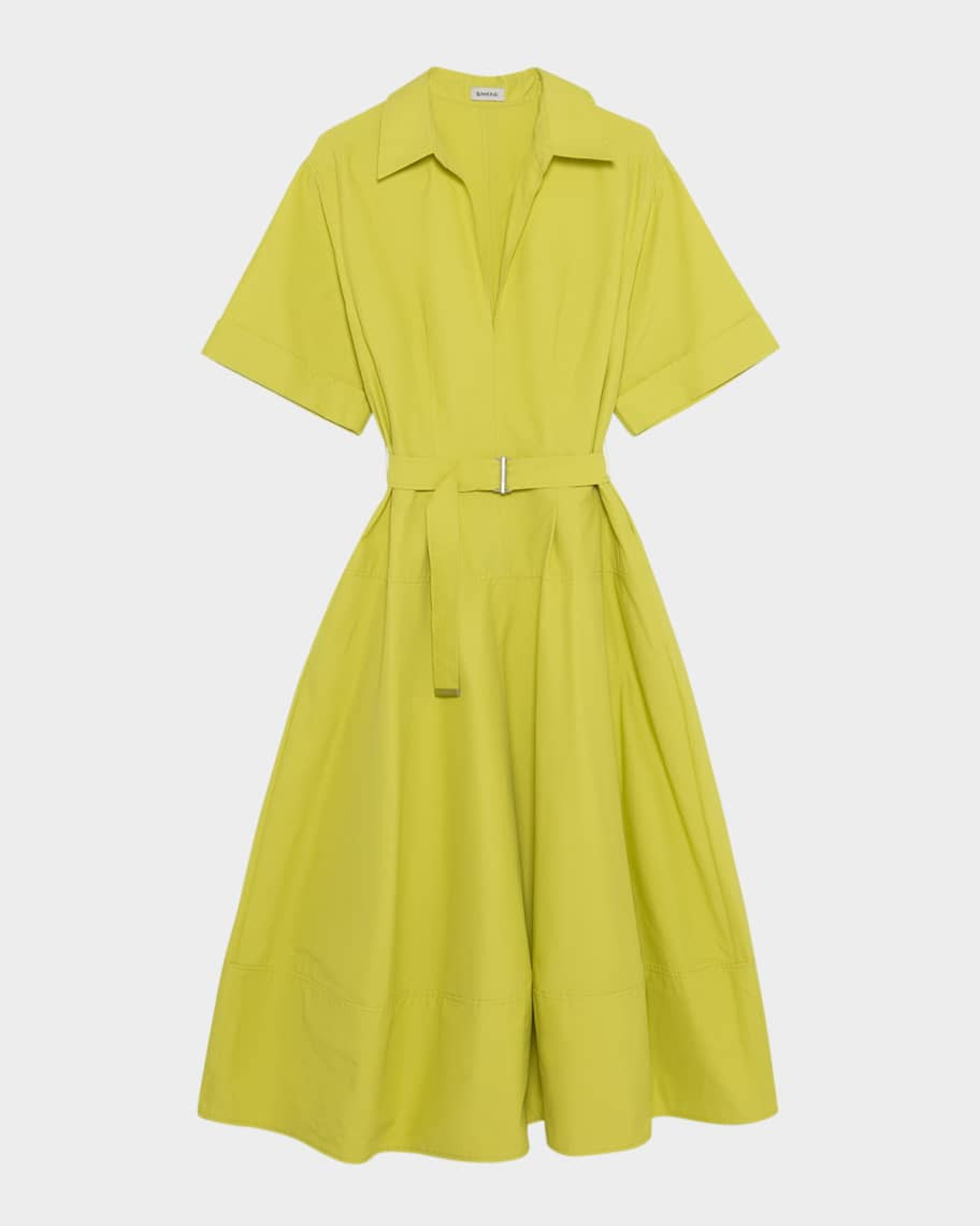 SIMKHAI Deanna Short-Sleeve Belted Midi Dress | Neiman Marcus