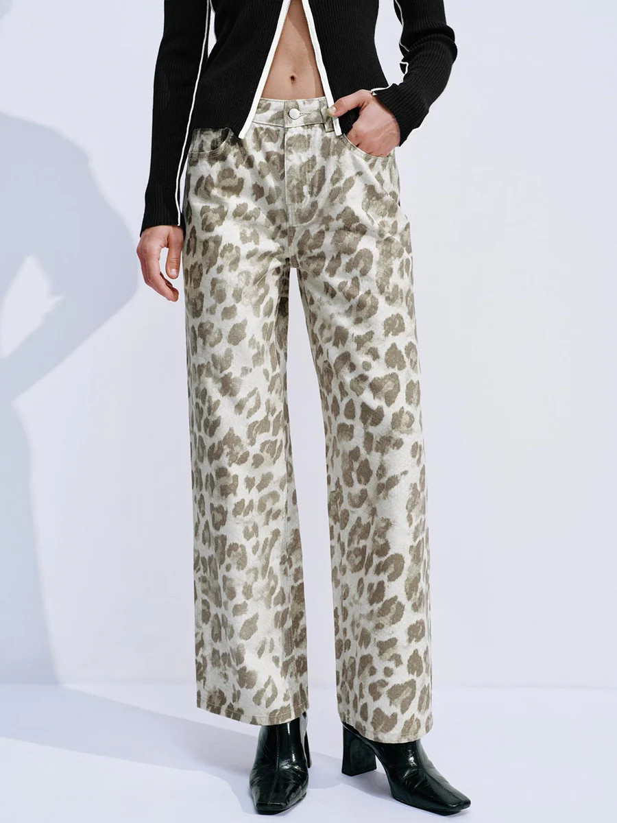 Leopard Print Wide-Leg Jeans | Urban Revivo