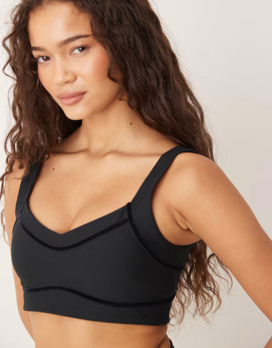Abercrombie & Fitch YPB velvet tape sports bra in black - part of a set | ASOS (Global)