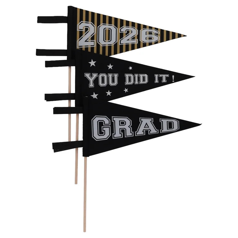 Party Banner Pennant Decorations, Black/Gold/White, 3 Count, Graduation by Way To Celebrate | Walmart (US)