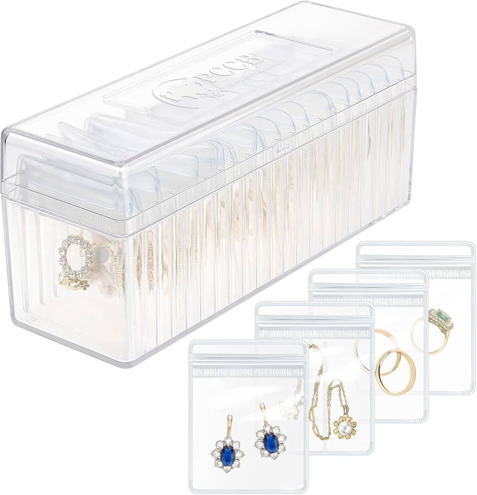 Acrylic Jewelry Box Organizer, Clear Jewelry Organizer and Storage with 20 Portable Anti Tarnish ... | Amazon (US)