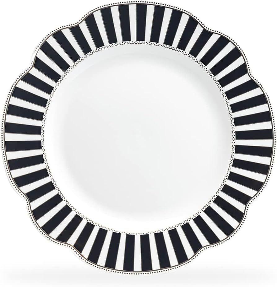 Grace Teaware 11.5" Black Josephine Stripes Fine Porcelain with Gold Trim Dinner Plate Set of 4 | Amazon (US)