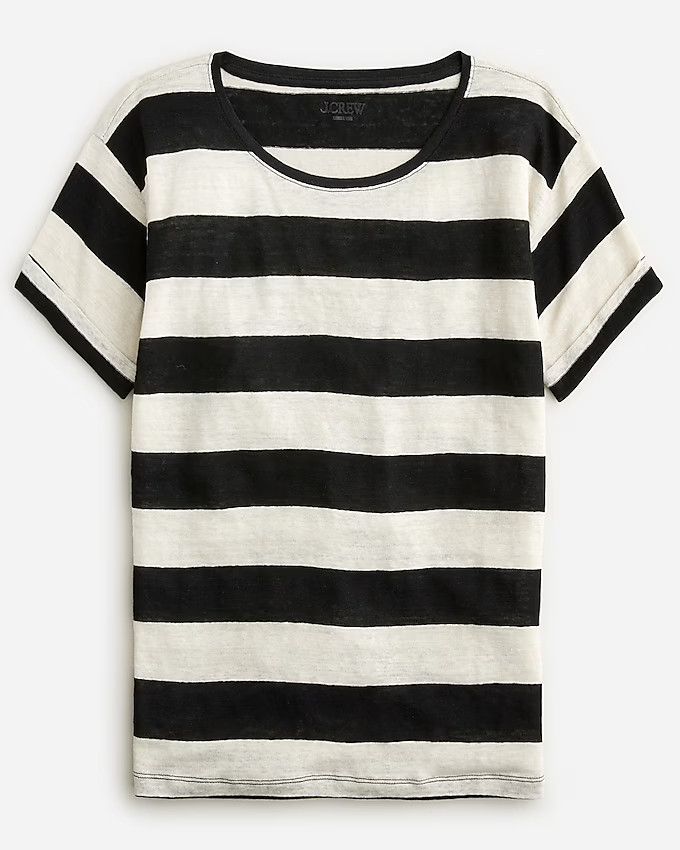 Linen roll-cuff crewneck T-shirt in stripe | J. Crew US