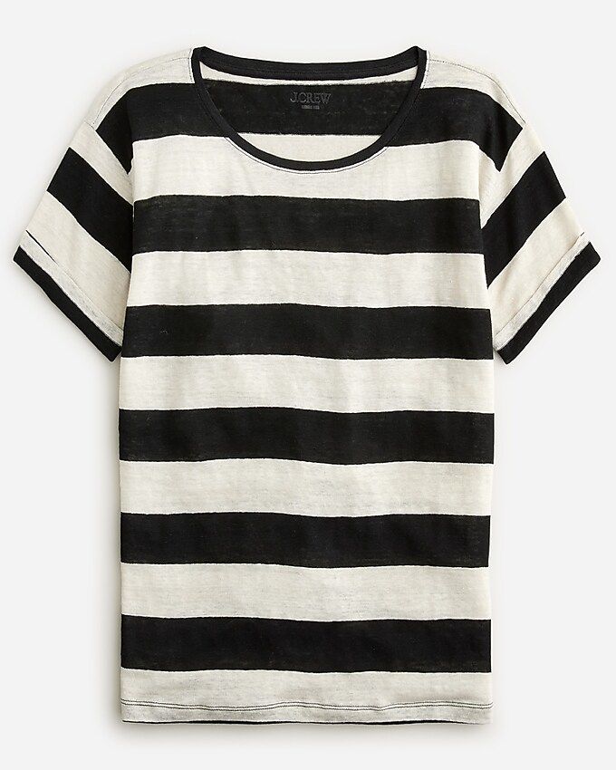 Linen roll-cuff crewneck T-shirt in stripe | J.Crew US