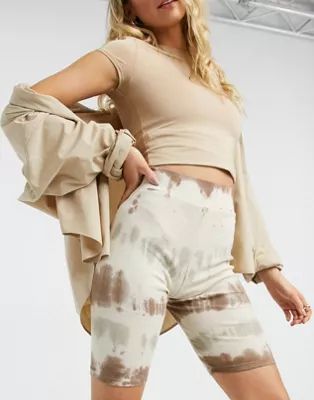 Noisy May ribbed legging shorts in beige tie dye - part of a set | ASOS (Global)